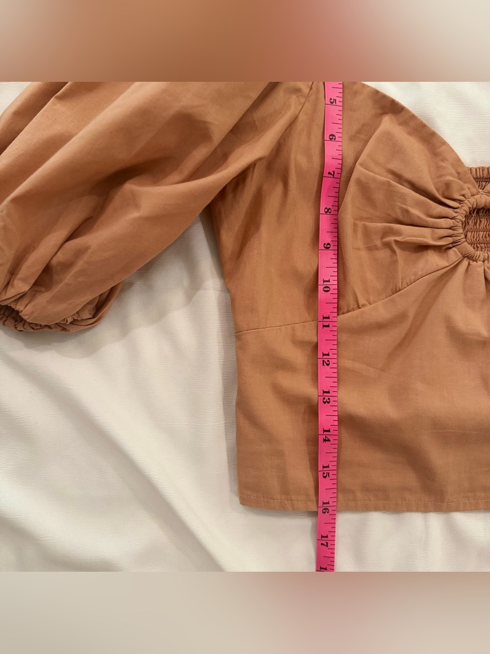 NWT Abercrombie & Fitch Puff Sleeve Poplin O’Ring Crop Top, orange, Size Small - Picture 9 of 12